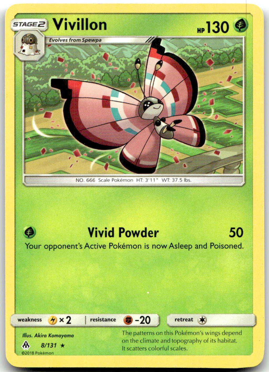 Pokemon Vivillon Forbidden Light SM06 #8/131 Rare LP BUY 2, 1 FREE!