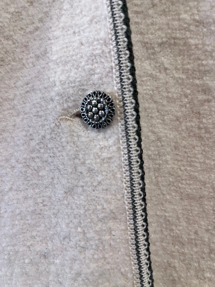 Blazer Geiger Austria Mujer 42 Vintage Lana Pura Borde Negro Marfil Foto 3 de 4