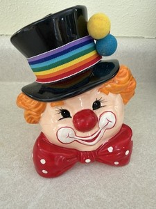 Enesco Clown Head  Bank Ceramic Stopper Circus  Coin Piggy Bank