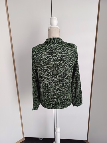 🍀 Schwarz-grün Gemusterte Satin Bluse 😍 V-Ausschnitt Knöpfe Business... - Bild 2 von 7