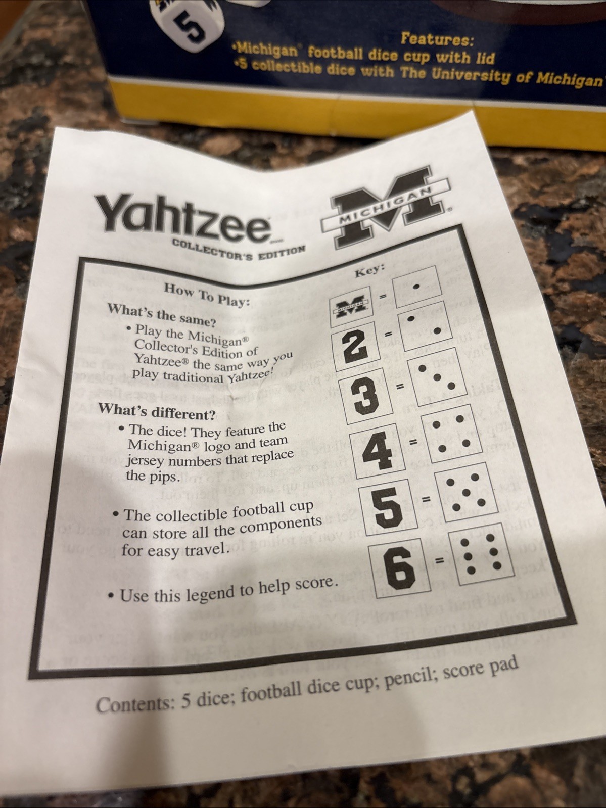 Yahtzee Wolverines University Of Michigan Collector’s Edition Football In Box