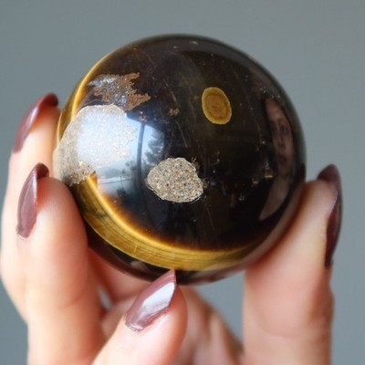 Tigers Eye Sphere Golden Brown Natural Reiki Grounding Stone Crystal Ball Magic