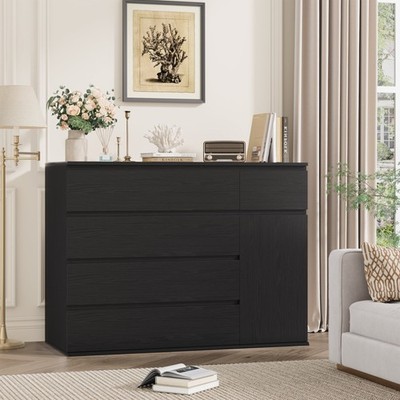 Homfa FPB-374 5 Drawer Dresser with Door, Black | eBay