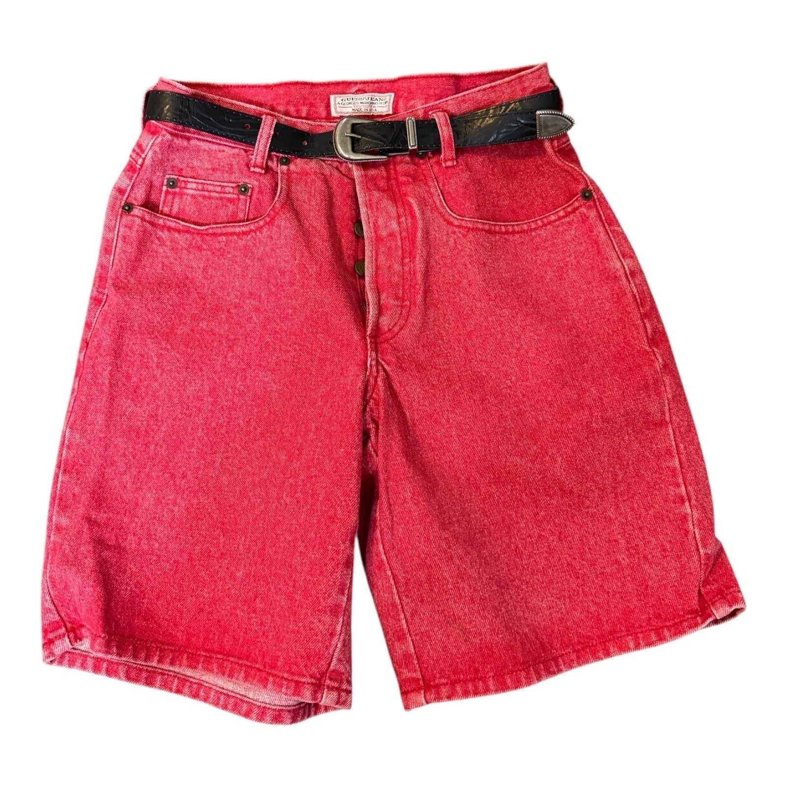 Vintage GUESS Jeans Red Acid Wash High Waist Shorts NWT George Marciano 1980 -1 image 2