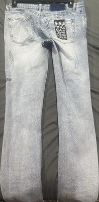 ksubi Light Blue Distressed Straight Denim Jeans Embroidered Accent Men's 31