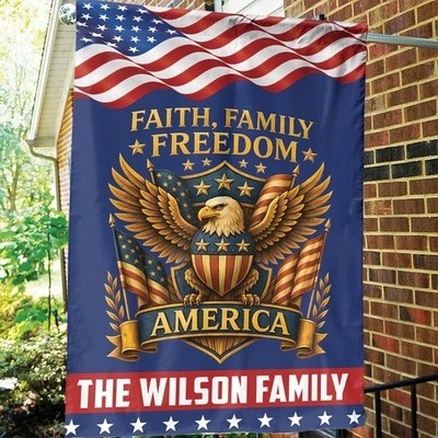 Faith Family Freedom America Garden Flag Personalized Eagle 250 Years House Flag
