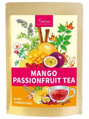 TeeLux Mango Passion Fruit Tea with Hibiscus Rosehip, 100 Count (Pack of 1)