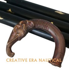 Antique Designer Brass Elephant Head Handle Vintage Wooden Walking Stick Cane