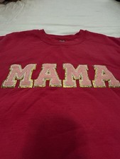 Gildan Heavy Blend Red MAMA XL Pullover Crewneck Embroidered Glitter Accents