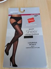 Hanes Premium Lace Thigh High Hose Size M Black 20 Denier Lighter Coverage