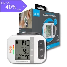 MOBI Wrist Blood Pressure Monitor - Automatic BP Cuff w/LCD & Pulse Rate