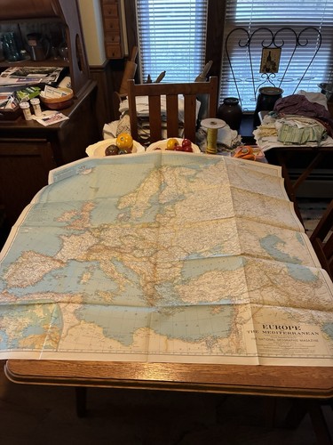 Vintage 1938 National Geographic Map Of Europe The Mediterranean