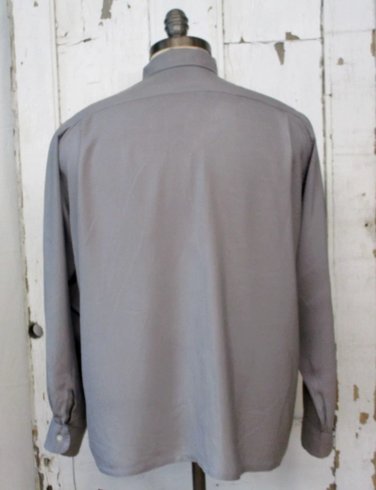 Camisa De Colección Años 50 Gris Rayón Estampado Rockabilly Cuello Lazo PENNLEIGH’s Para Hombre Mediana Foto 3 de 4