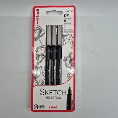 uni-ball PIN Fine Line Sketch Pens 3 Pack Black 0.1 0.3 0.5mm Waterproof Drawing - Image 1 of 4