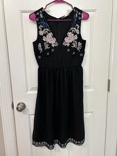 NWOT ModCloth Geode Black Dress Floral Embroidery Beading Sz S Fit Flare Tank