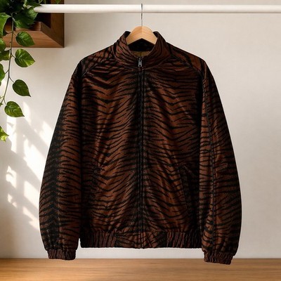 Supreme Jacket Men Small Full Zip Brown Tiger Stripe Track Script Logo SS18