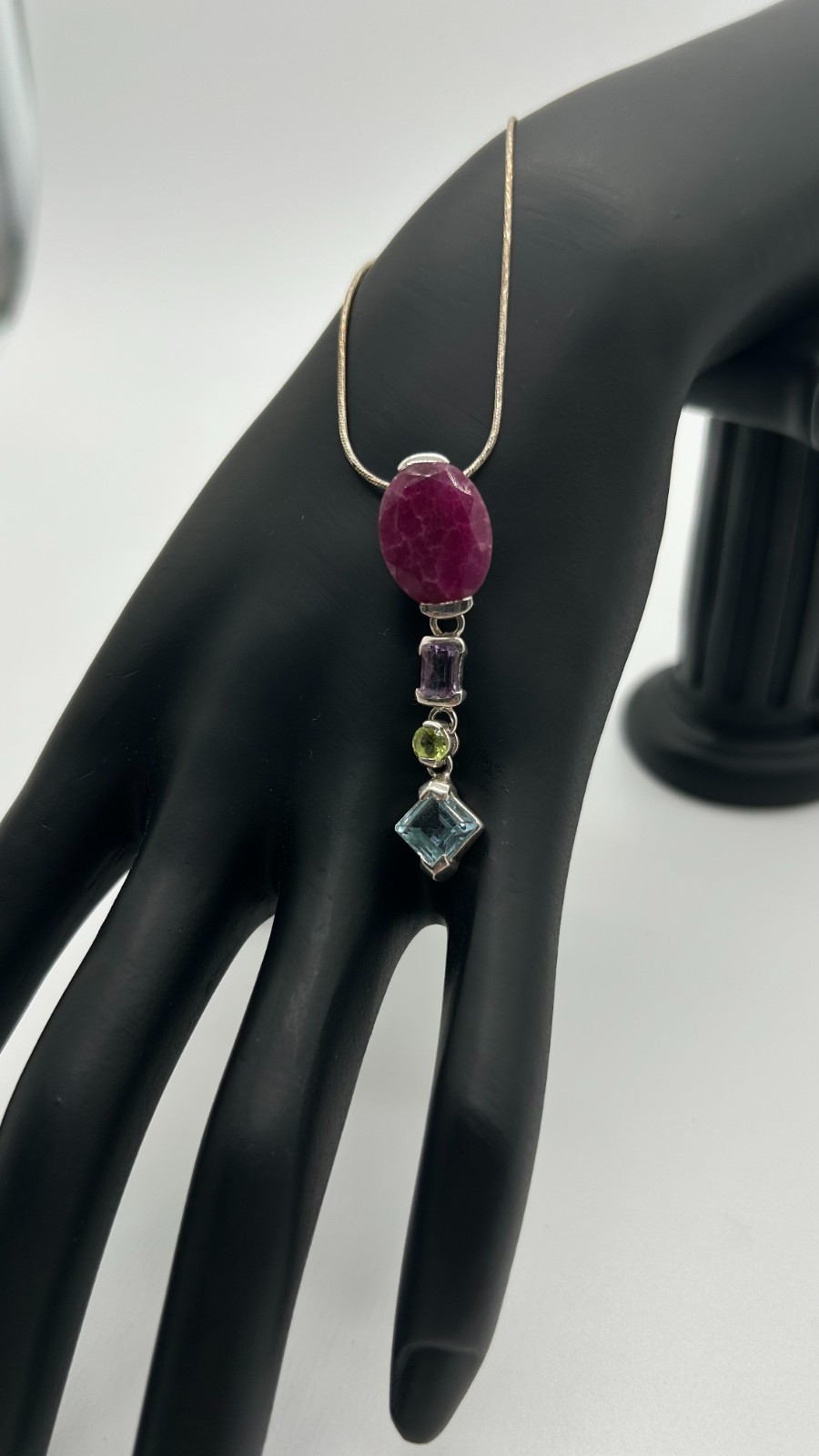 VIBRANT MULTI-GEMSTONE DANGLE PENDANT - JADEITE, … - image 3