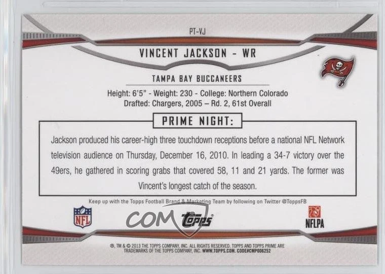 2013 Topps Prime Primetimers Retail Vincent Jackson #PT-VJ - Image 2 of 2