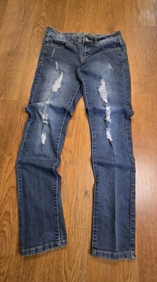 Wax Jean Distressed Skinny Jeans Size 9 Dark Wash Stretch Denim Women s