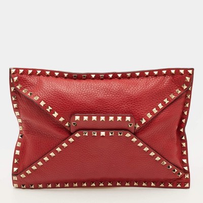 Valentino Rockstud Red Leather Envelope Flap Clutch