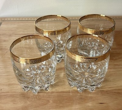Circleware Versailles Whiskey Low Ball Glasses Gold Rim Set Of 4