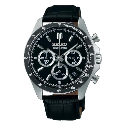 SEIKO Spirit SBTR021 Black Dial Leather Chronograph Mens Watch in Box