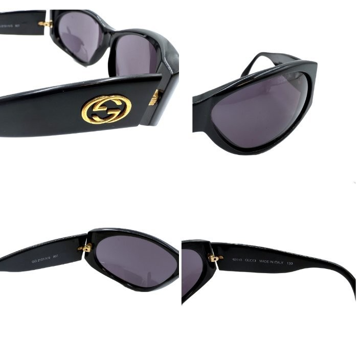 GUCCI Sunglasses Black Frame Side Wide Silhouette Logo Black Gold Free  i0424lq0 thumbnail 5