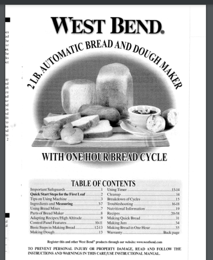West Bend Bread Machine Manual