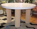 Rare Sam Stewart Post Modern 48” Round Dining Table White Peach Upholstered Legs