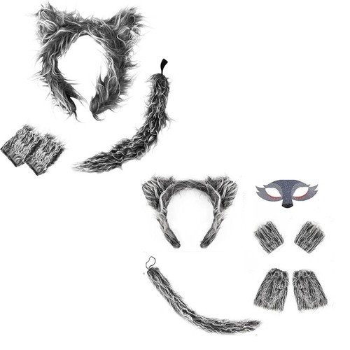 Wolf Costume Set Warm Headbands and Tail for Kids Halloweens Adventure