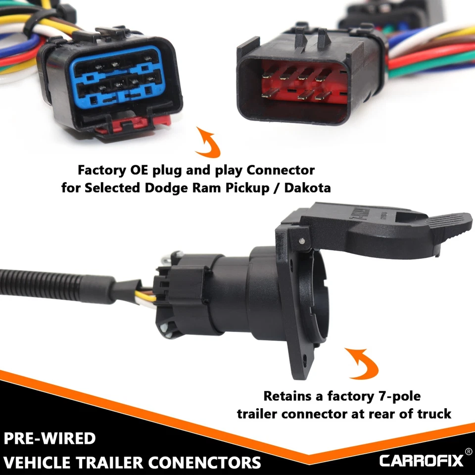 Truck Bed 7 Way Trailer Wiring Harness Custom Fit Towing Connector for Dodge RAM - Image 2 of 4