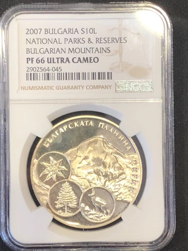 2007 Bulgaria 10 Leva NGC PF66UC The Bulgarian Mountains - Pirin Silver .925