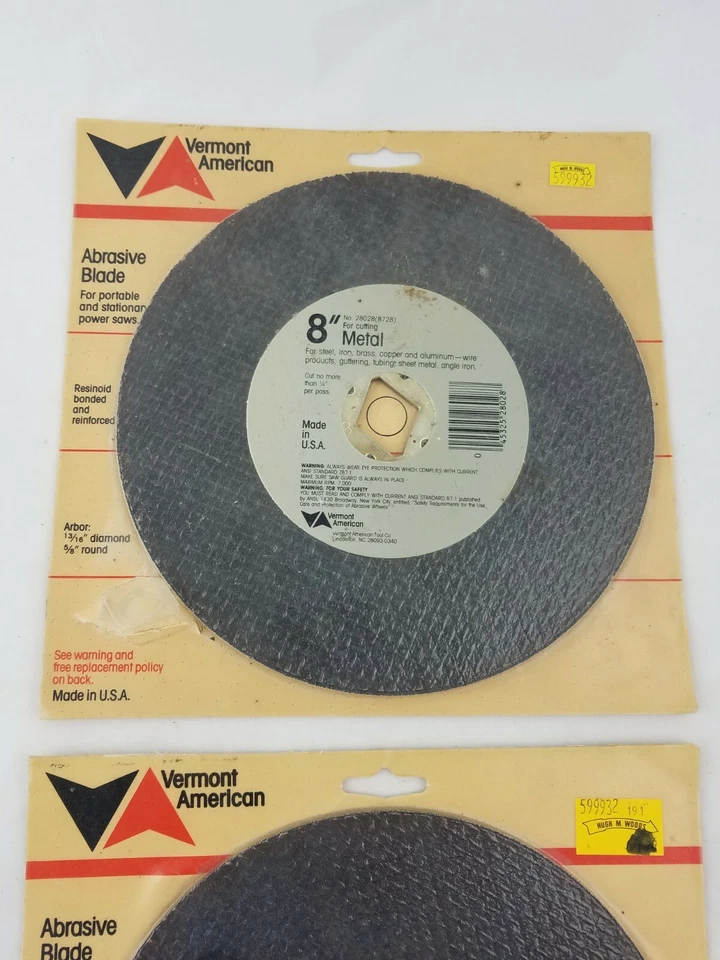 Hoja de corte de metal abrasivo Vermont American 8" 13/16 diamante eje 5/8 redondo Foto 2 de 4