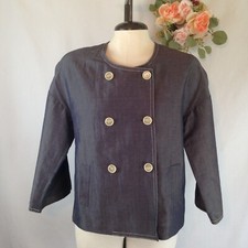 Talbots Jacket Size 4 Silk Linen Blend Double Breasted Blazer Slate Blue