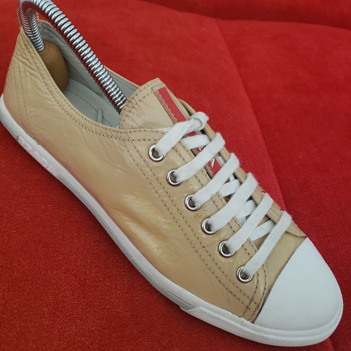 PRADA Casual Shoes Women's Size 8 US 3E/38 5811 Tan Lace Up Deck
