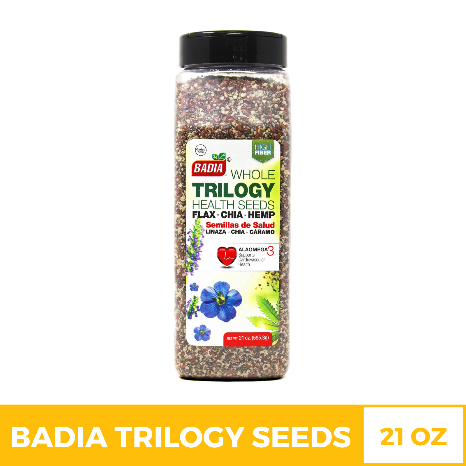 Badia Trilogy health seeds, Chia, Flax, Hemp, highly nutritional seeds