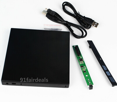 US 12.7mm USB 2.0 IDE/ PATA to SATA External DVD Enclosure For CD/DVD ROM Case