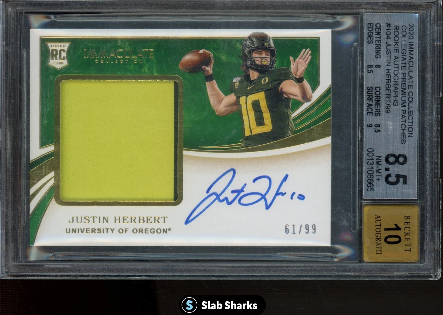 Justin Herbert Panini Immaculate Collection Immaculate Signature Patches Rookie #ISP3 Premium