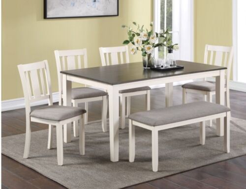 7-Piece Dining Table Set for 6 with Fabric Upholstered Chairs Wood Kitchen Table