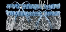 NEW GARTER BELT Set  BLUE w/ White LACE  Bow w/ HEART, GA216  ONE SIZE
