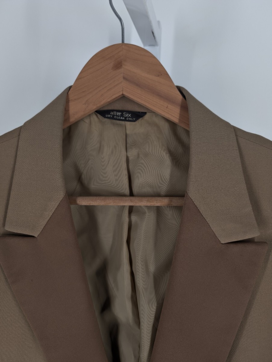 After Six Brown Gold Satin Lapel Vintage New Wave Mod 80s