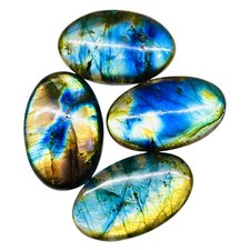4 Pcs Natural Labradorite 37-40mm Huge Flashy Loose Untreated Cabochon Gemstones
