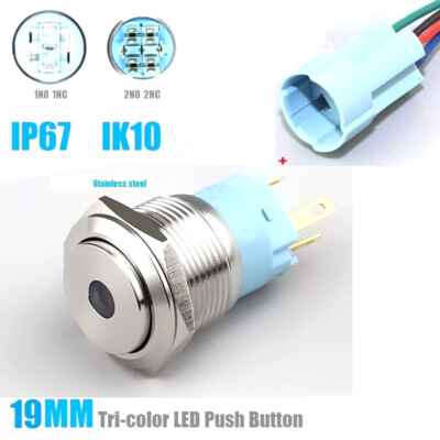 19mm Tri-color High Head Dot LED 2NO 2NC Stainless steel Anti-vandal Push button