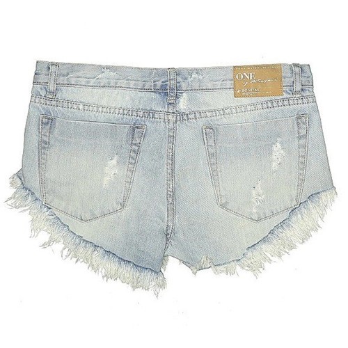 One Teaspoon Designer Light Washed Blue Distressed Denim Shorts - Picture 3 of 15