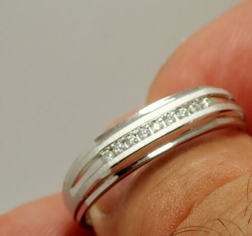 Sz 11.5 MGW 10K White Gold Diamonds 1/10ct TW Channel Set Mens Wedding Band Ring - Picture 12 of 15