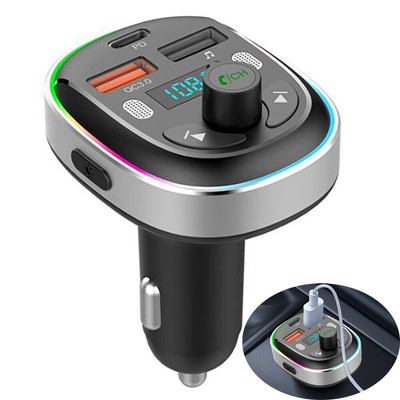 Bluetooth 5.3 FM Transmitter for Car QC3.0 USB Type-C PD Wireless FM Radio Kit 