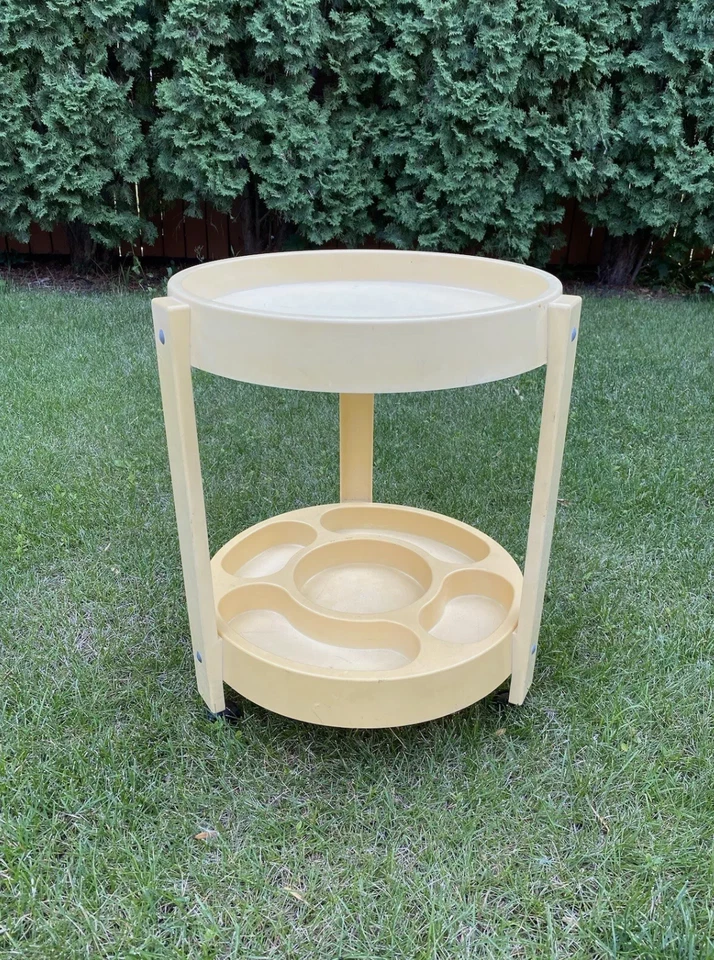 Carro de barra MCM Atomic Space Age bandeja para servir rodante - 17" redondo, plástico Foto 3 de 4