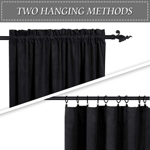Elegant Black Velvet Curtains Pack of 2 - 96" Thermal Insulated Drapes - 第 6/10 張圖片