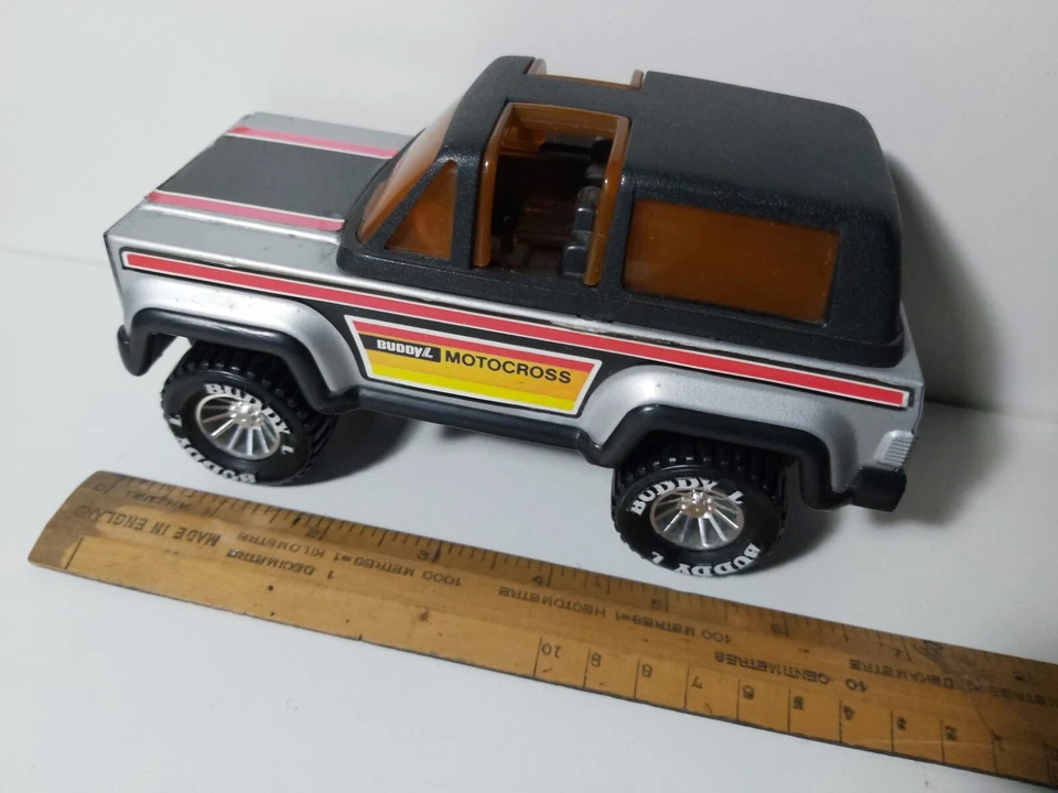 Buddy L Motorcross 1979 coche 4x4 vintage difícil de encontrar placa de lata BRONCO, Toyota, Jeep, raro Foto 2 de 4