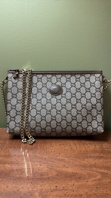 Authentic Gucci Plus Monogrammed Clutch Bag/Large Cosmetic Pouch Excellent Cond